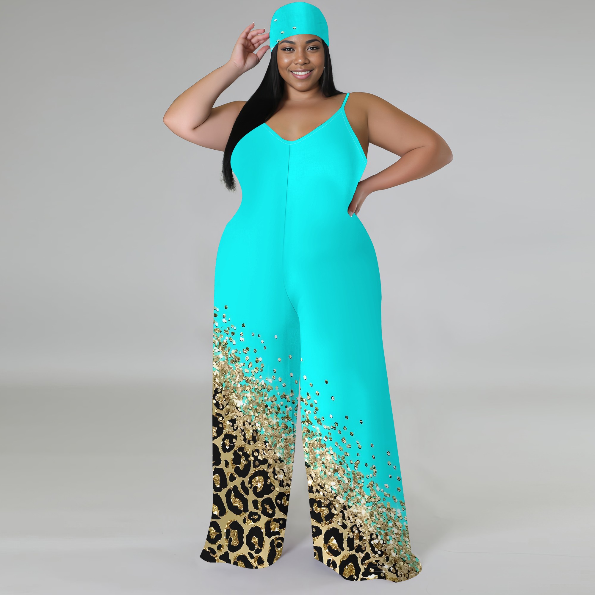 Wide Leg Palazzo Pants - Jumpsuit Cetak Ukuran Besar - Baju