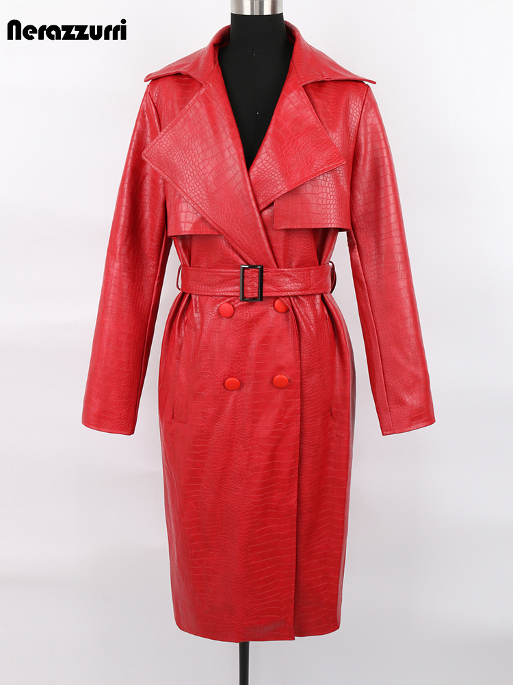 Women'S Fashion Raincoat - Mantel Hujan Kulit Motif Buaya Merah