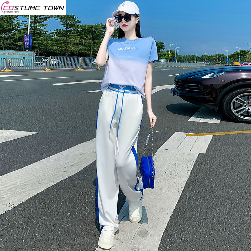 Wide Leg Palazzo Pants - T-shirt lengan pendek warna modis kelas