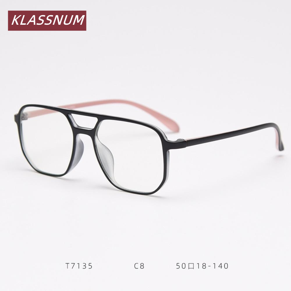 Women'S Fashion Glasses Non Prescription - KLASSNUM Bingkai Kacamata Persegi Jembatan Ganda