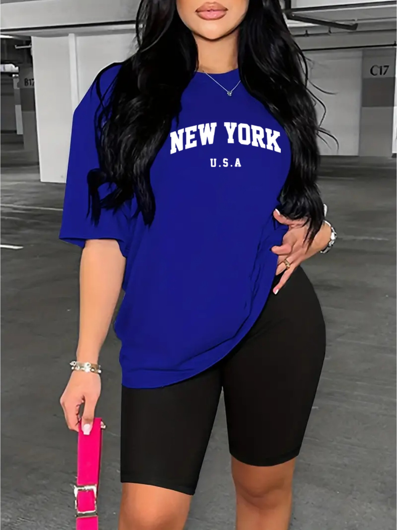 Women Fashion Usa - New York setelan kaus motif Usa