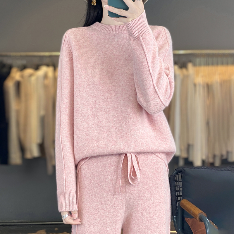 Wide Leg Palazzo Pants - Set Pakaian Wanita 2-Potong 100% Wol