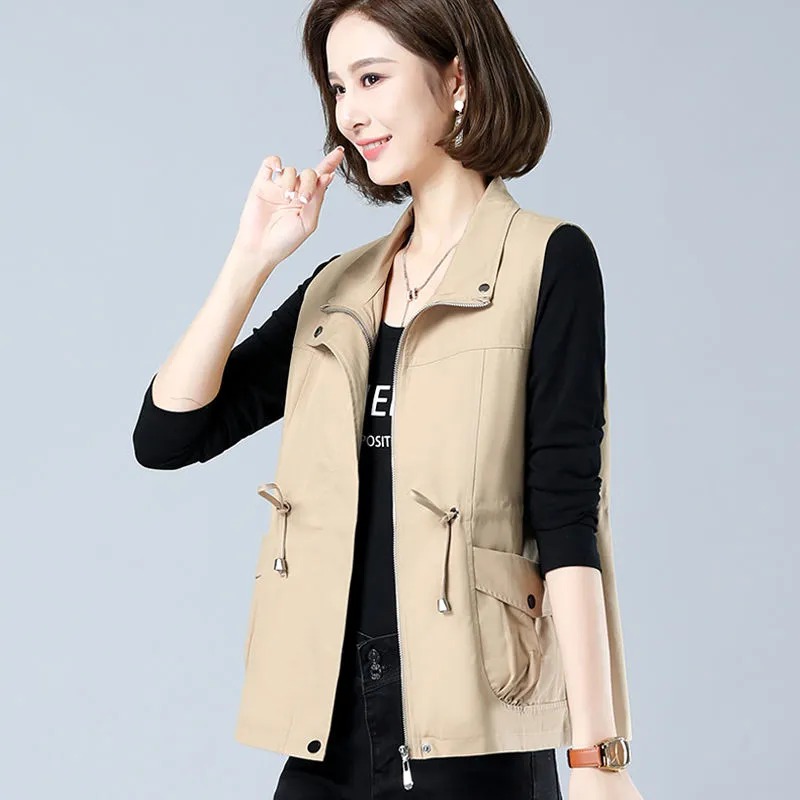 Women'S Fashion Utility Vest - Rompi Wanita Ringan Kerah Tegak Dengan
