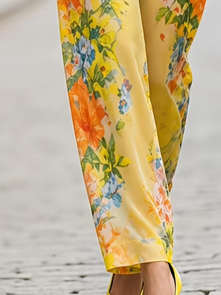 Set Dua Potong Motif Bunga unt - Wide Leg Palazzo Pants ulasan dan harga