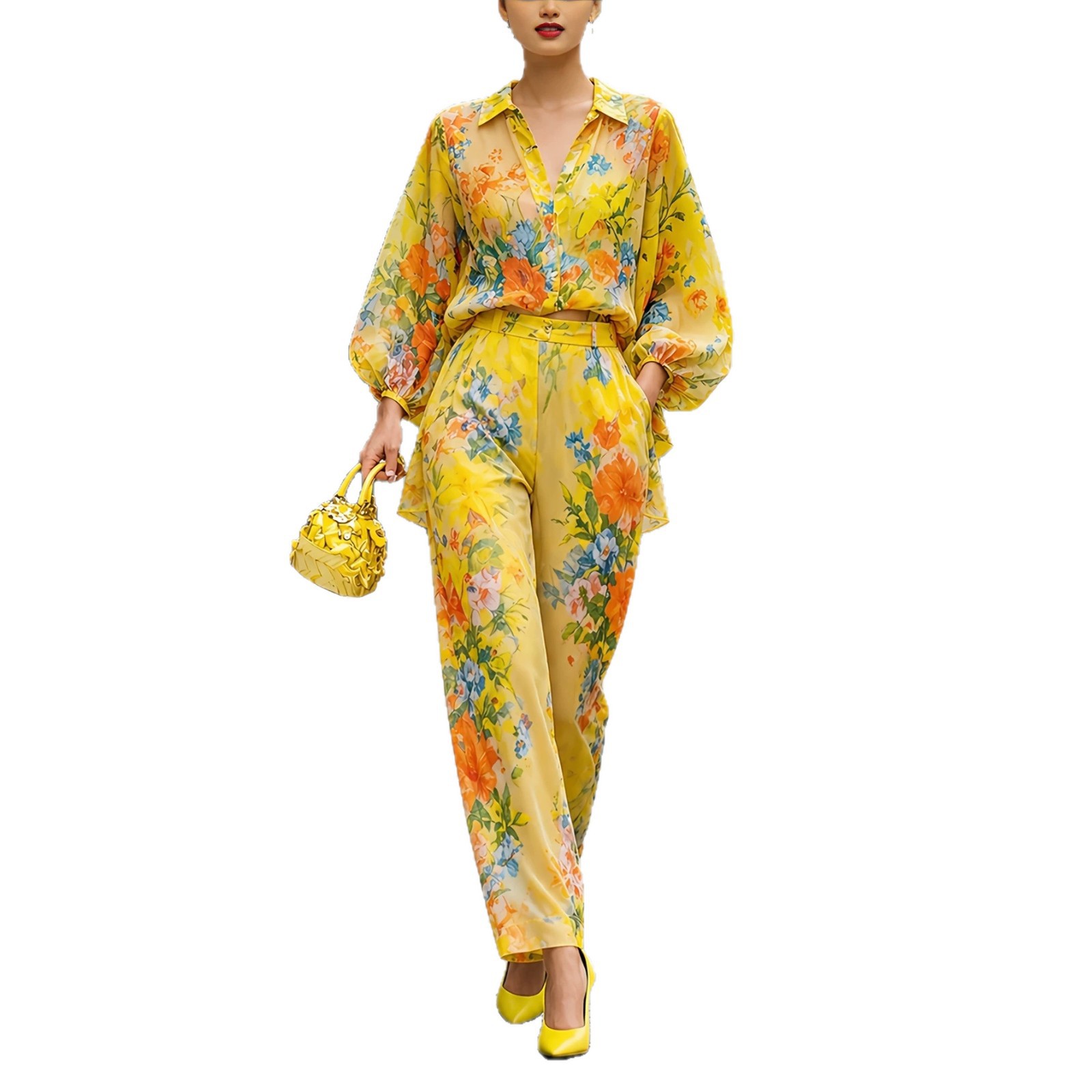 Set Dua Potong Motif Bunga unt - Wide Leg Palazzo Pants ulasan dan harga