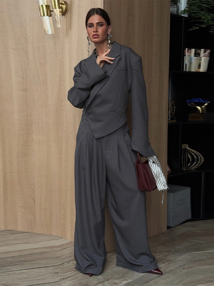 Pakaian Kerja Wanita Solid den - Wide Leg Palazzo Pants ulasan dan harga
