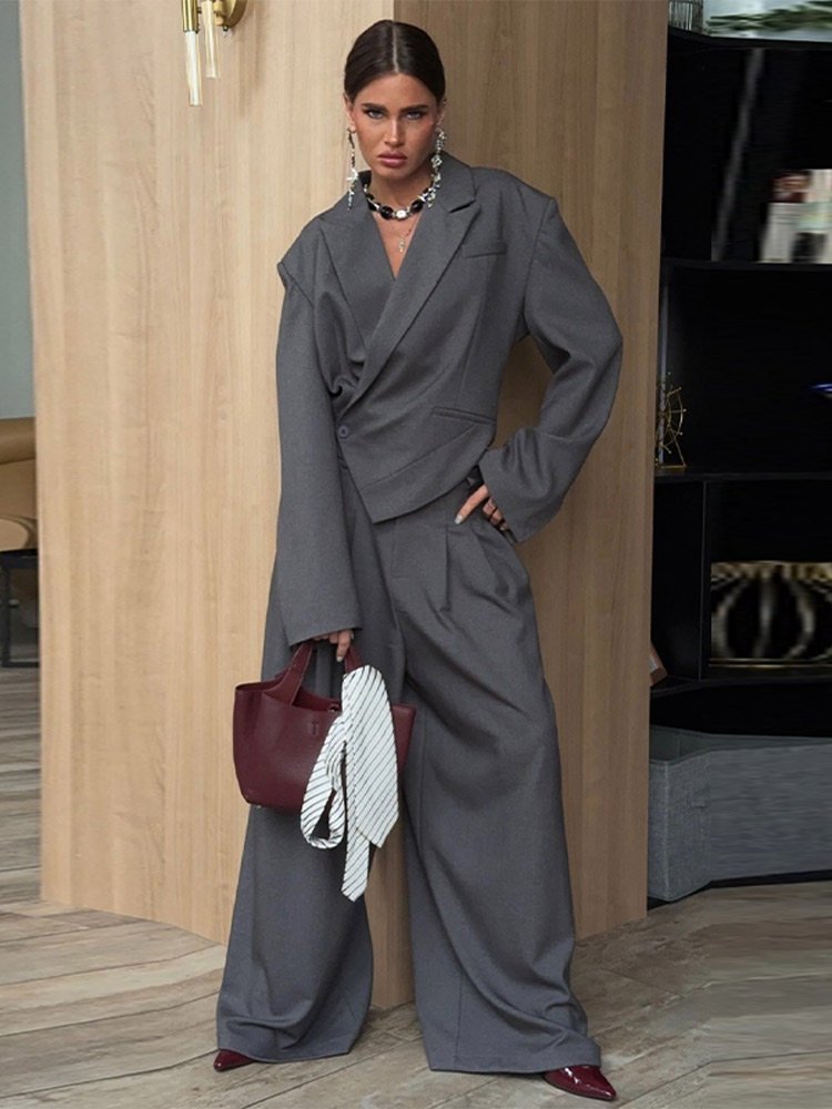 Pakaian Kerja Wanita Solid den - Wide Leg Palazzo Pants ulasan dan harga