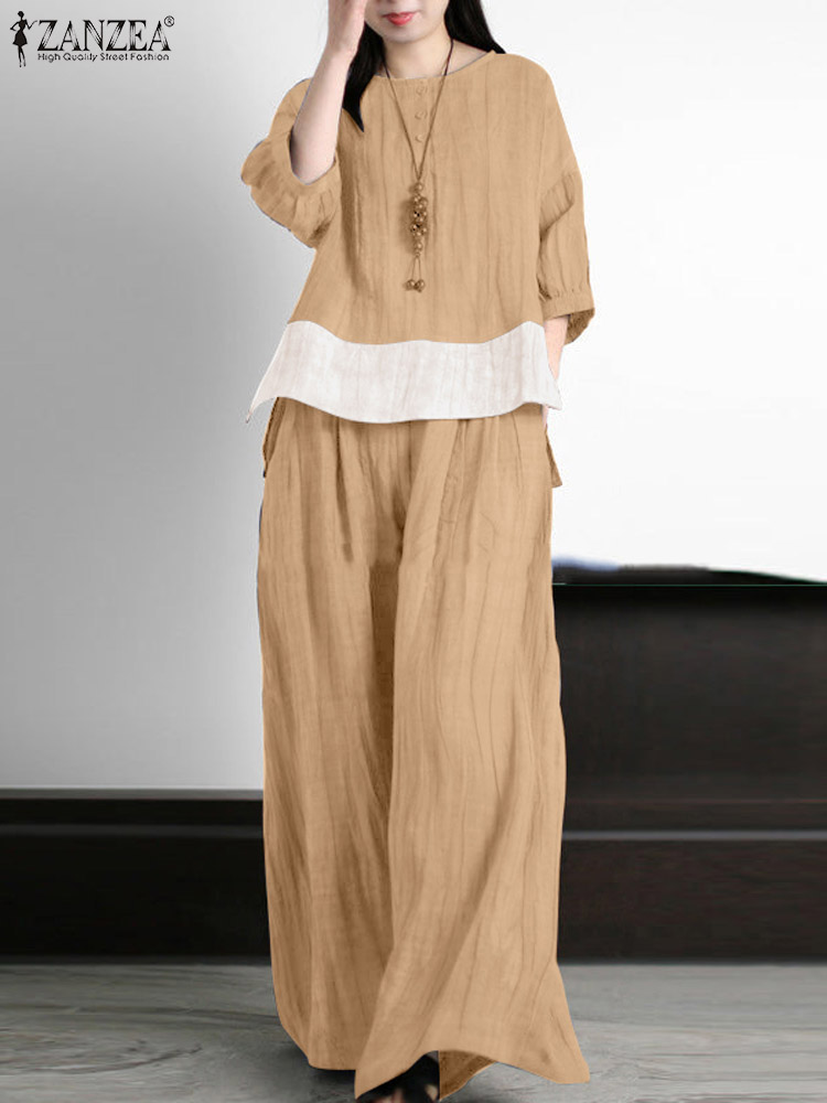 ZANZEA setelan Vintage wanita, - Wide Leg Palazzo Pants ulasan dan harga