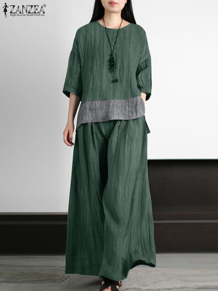 ZANZEA setelan Vintage wanita, - Wide Leg Palazzo Pants ulasan dan harga