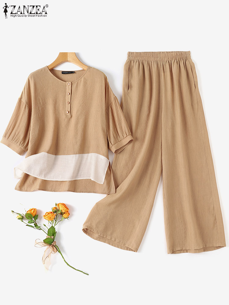 ZANZEA setelan Vintage wanita, - Wide Leg Palazzo Pants ulasan dan harga