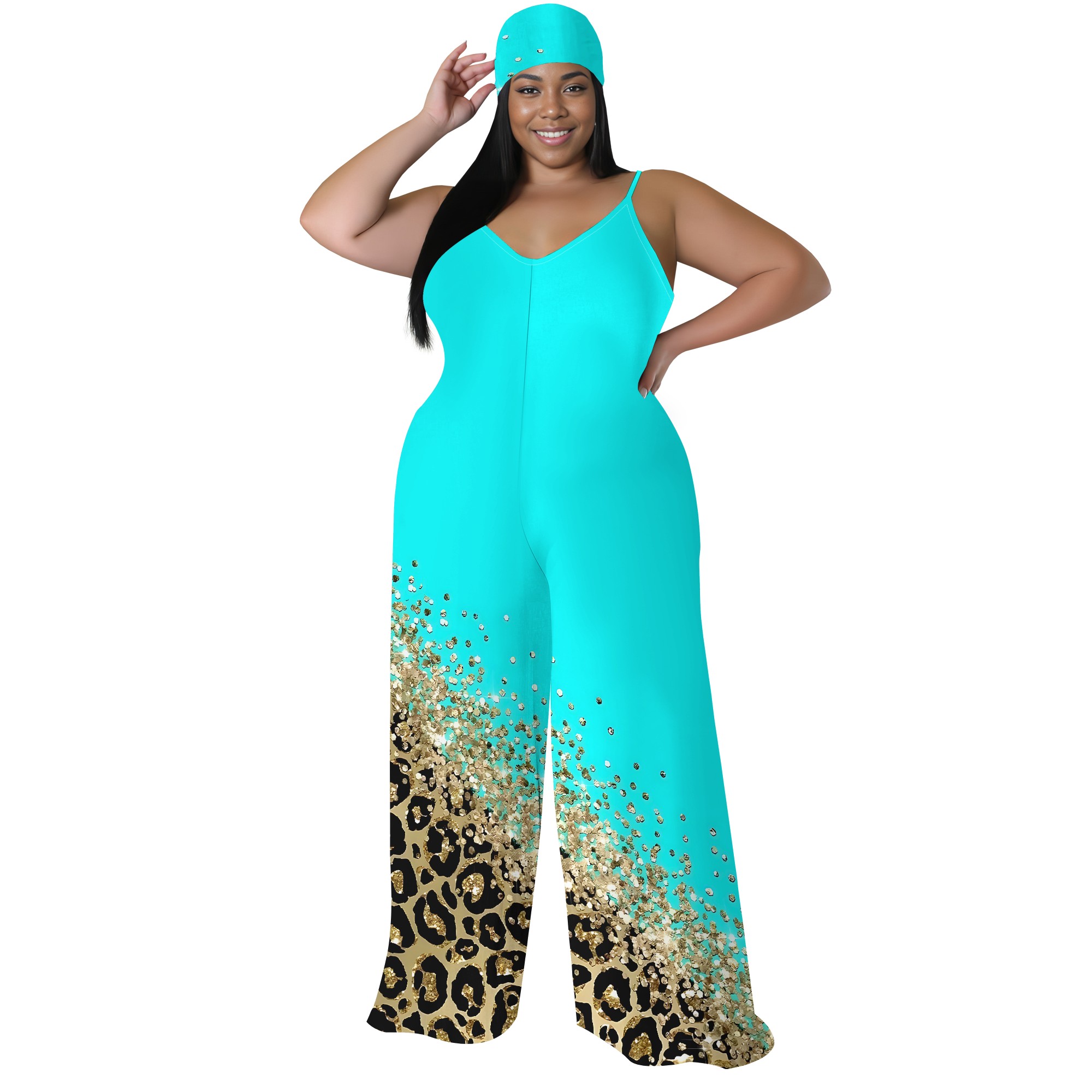 Jumpsuit Cetak Ukuran Besar -  - Wide Leg Palazzo Pants ulasan dan harga