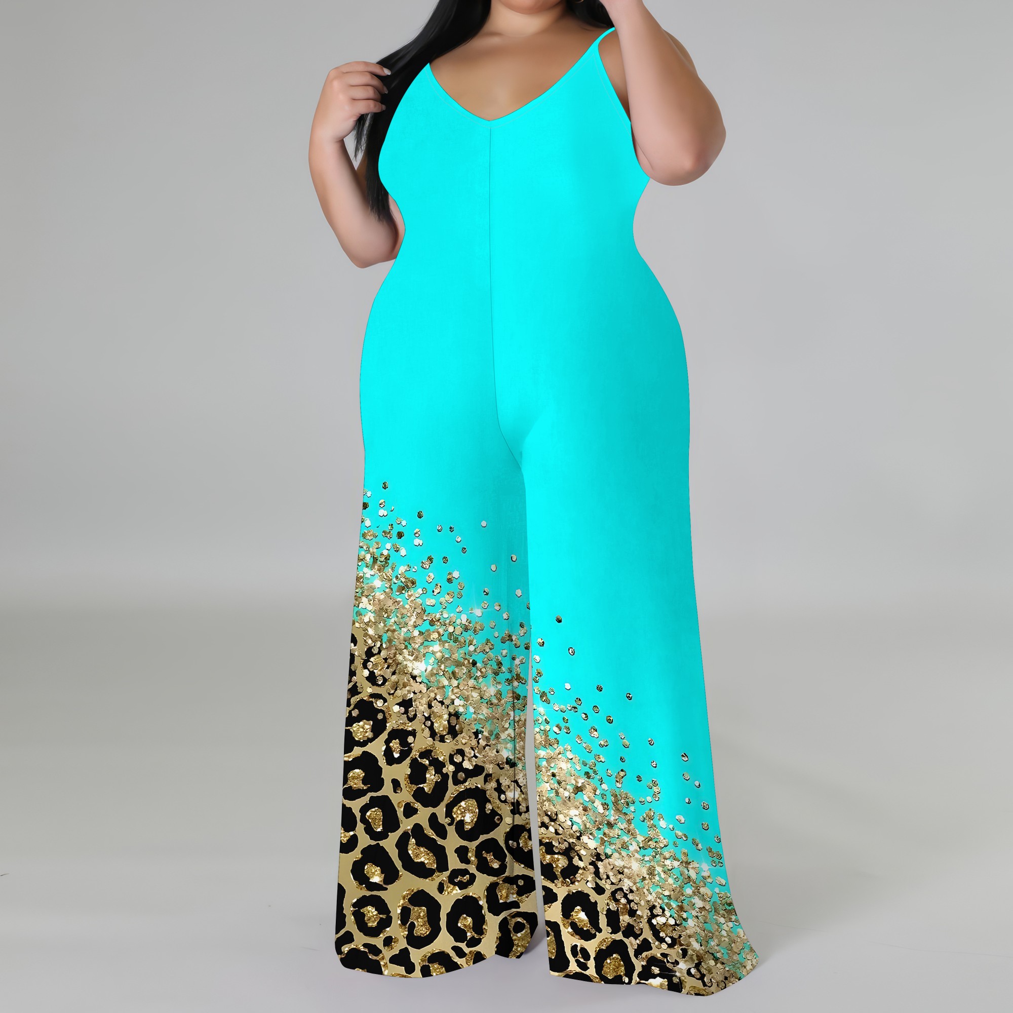Jumpsuit Cetak Ukuran Besar -  - Wide Leg Palazzo Pants ulasan dan harga
