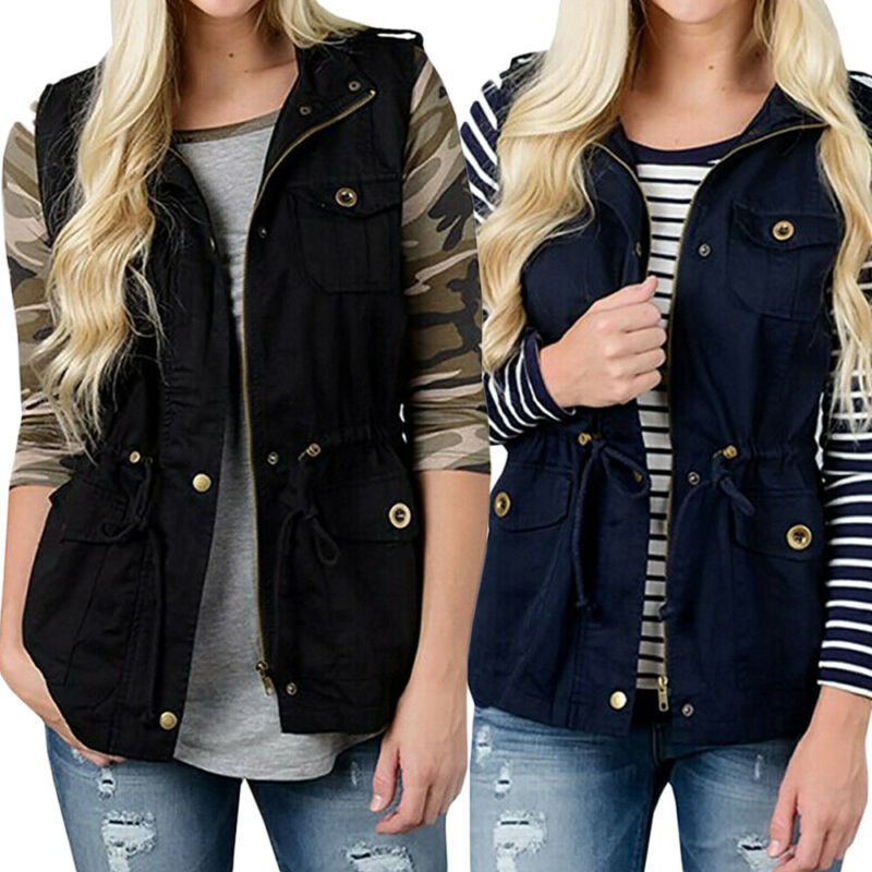Fashion Wanita Rompi Olive Kar - Women'S Fashion Utility Vest ulasan dan harga
